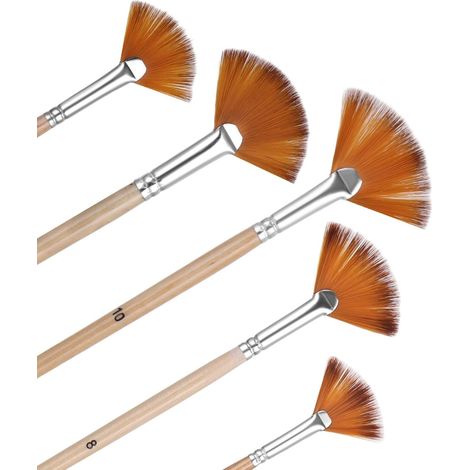 Lot de 5 Pinceaux Éventails pour Peinture Acrylique, Huile et Aquarelle - Poils en Nylon, Long Manche en Bois - Pour Artistes (1/5)