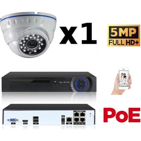 Kit vidéo-surveillance 1 caméra dome IP FullHD+ 5Mp POE