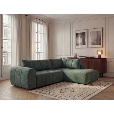 BOBOCHIC - Canapé d'angle L fixe NESTY tissu chiné Angle droit Vert foncé (1/5)