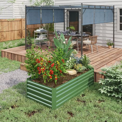 Extérieur Carré potager de jardin rectangulaire tubes de renforcement acier galvanisé 180 x 90 x 59 cm ChiMi (1/4)
