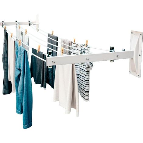 Étendoir Mural latéral Mod. 3 - Étendoir Extensible pour Mur intérieur et extérieur - Gain de Place et Ouverture Facile - 100 x 40 cm - Acier - Finition Blanche (1/5)