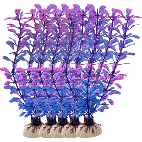 Conjunto de 10 plantas artificiales, decoraciones de PVC para acuarios, base de cerámica, aptas para agua dulce y salada. (1/5)