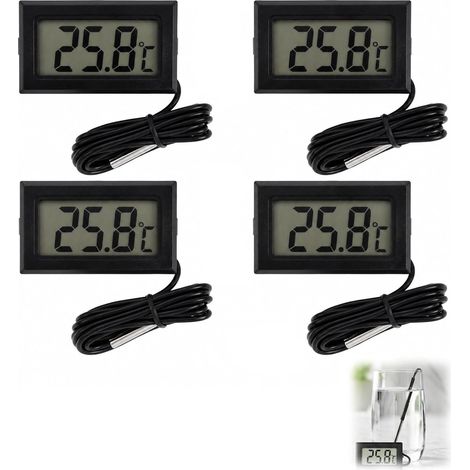 Mini Thermomètre Numérique avec Sonde Externe Étanche, Lot de 4 Thermomètres pour Réfrigérateur, Congélateur, Aquarium, Eau de Bain Bébé, Voiture et Mesures de Température Multi-Usage (1/5)