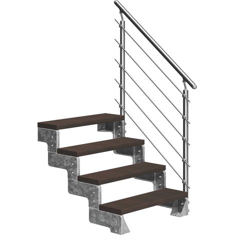 Dolle Außentreppe Gardentop 72-88cm Geschosshöhe mit Trimax dunkelbraun 100cm breit mit Prova-Geländer