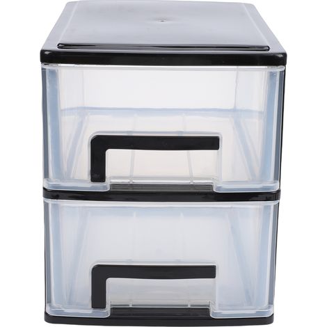 Rangement Bureau 2 Tiroirs Noir Transparent PP Empilable Compact Anti-poussière Sans Assemblage pour Maison Bureau (1/5)