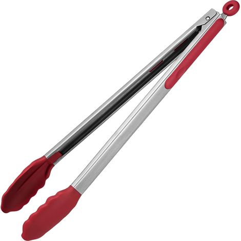 41 cm 315 ℃ Pince de cuisine en silicone résistant à la chaleur avec embouts en caoutchouc antiadhésif hermétiquement scellés et poignée en acier revêtue de silicone pour servir (Orange) (1/5)