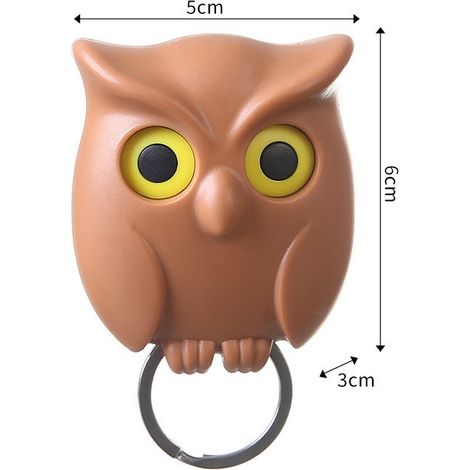 Porte-clés mural hibou, design original de hibou nocturne, plastique résistant, sans perçage, marron (1/4)