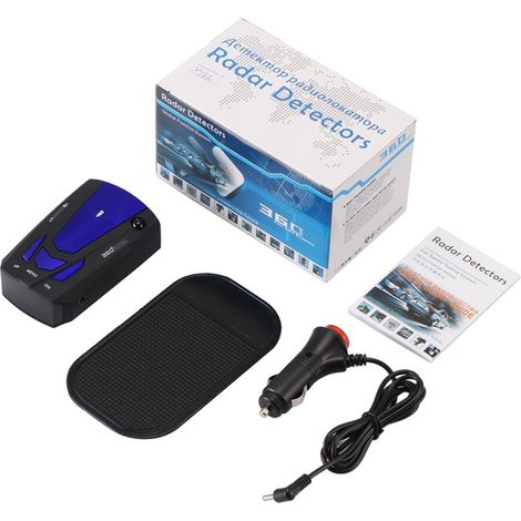 [Yuexinghui] 1 V7 Auto-Radar-Geschwindigkeitswarner (Englisch) (1 Haupteinheit, 1 Autoladegerät, 1 Antirutschmatte, 1 Bedienungsanleitung, Originalverpackung) Blau, Einheitsgröße (1/5)