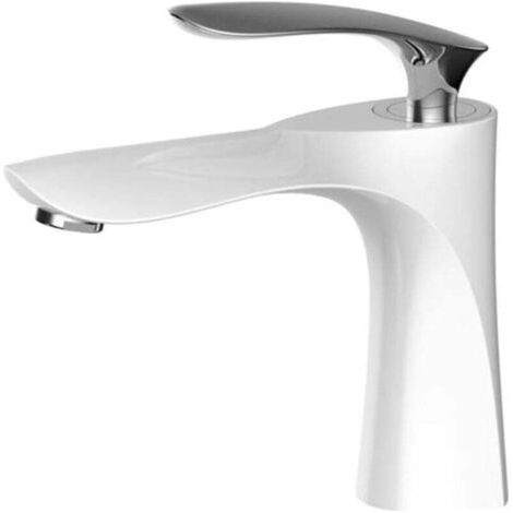 Robinet de lavabo de salle de bain en laiton, eau chaude et froide, montage sur piédestal, finition dorée, résistant à la corrosion, pour salles de bain spa - Blanc