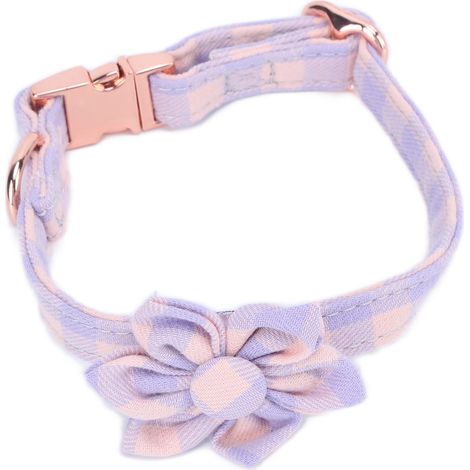 Sechsblättriges Hundehalsband, Blumenmuster, verstellbar, weich und bequem, mit einer Blume graviert, puderlila, Größe M. (1/5)