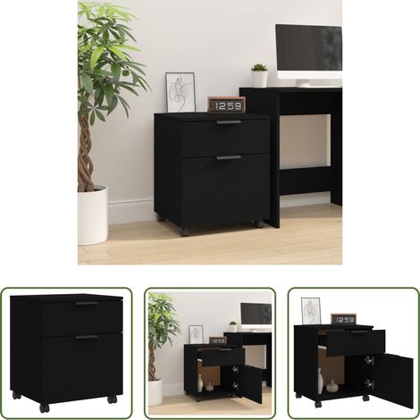 Schreibtischschrank - Mobiler Aktenschrank mit Rollen Schwarz 45x38x54 cm (1/5)