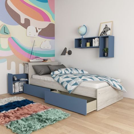 Letto con comodino estraibile 1660 colore bianco celeste (1/5)