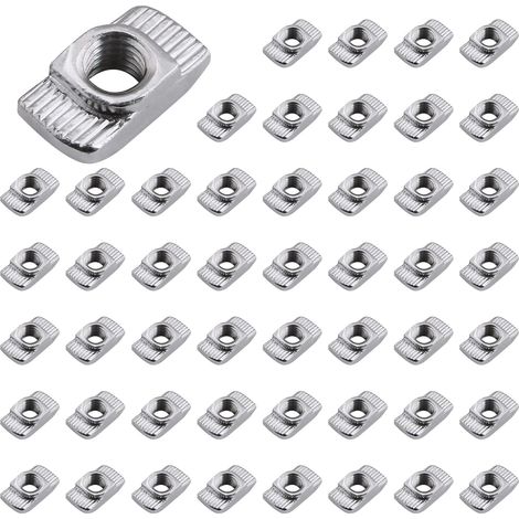 Lot de 50 écrous à tête marteau 6 mm Rainure 6, filetage M3 2020, profil en acier au carbone, fente en T, écrous à rainurer pour profilé en aluminium, fente d'extrusion (EU20-M3 × 10 × 6) (1/5)