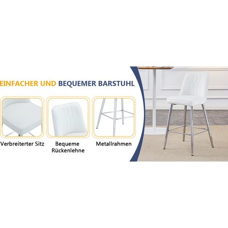 Juego de 2 taburetes de bar de 100 cm de altura, tapizados en piel sintética blanca con estructura metálica plateada y cómodo reposapiés. Disponibles en varios colores: la opción ideal para tu bar en  (1/5)