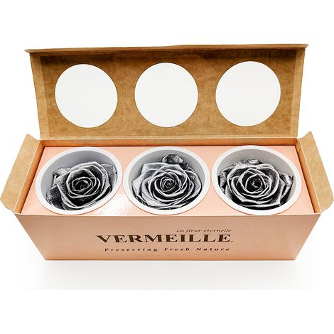 Rosa estabilizada - Plata - Plata - XL - 3 piezas