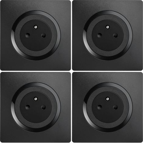 Prise Électrique 2P+T Prise Murale 16A Complète Avec Puits Affleurant Plastique Installation Encastrée Noire 76 x 76 x 38 mm Lot de 4