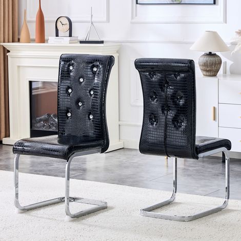 Set di 2 sedie da pranzo imbottite retrò 56 x 42 x 102 cm PVC nero metallo cromato REDOM (1/5)