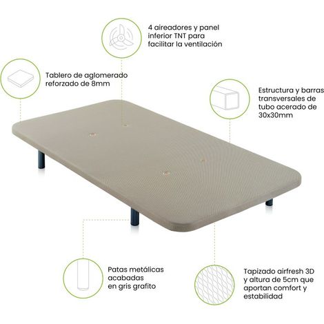 Base tapizada Air 3D Beige 90x190 con patas