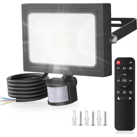 Projecteur LED Extérieur avec Détecteur de Mouvement 60W 5640LM Blanc Froid 6500K Spot Led avec Télécommande IP66 Étanche 4 Modes d'Éclairage Lampe de Sécurité pour Garage, Cour, Jardin (1/5)