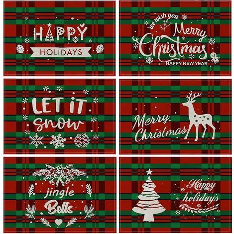 christmas Placemats Set Of 6, Dining Table Mats, Washable Table Mats, Non-slip Red And Green Plaid Linen, Heat-resistant Kitchen Holiday Table Mat (1/5)