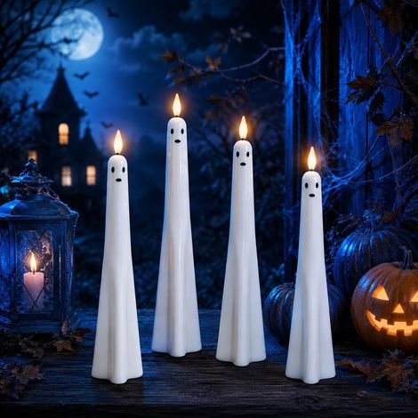 Neue LED-Stabkerzen mit Sensor – Gruselige Halloween-LED-Kerzen mit Lichtsensor (4 Stück) – Lichtsensor-Version