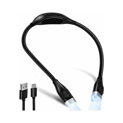Lampada da lettura flessibile a LED da collo, ricaricabile, con 4 LED a 3 colori, protezione per gli occhi e braccio flessibile extra lungo (nera) (1/5)