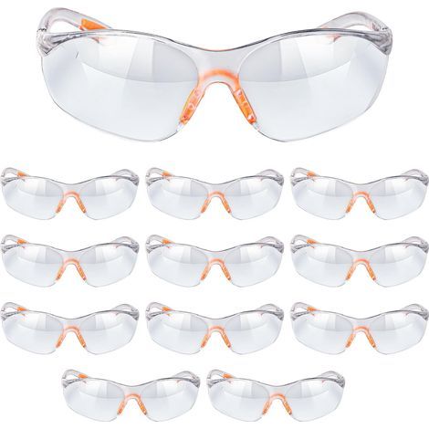 Lunette de Protection Travail - Lot 12x Lunettes de Sécurité Transparente avec Verres en Plastique - Lunette Protection Bricolage Poussiere Chimie Lycée Laboratoire Homme (1/5)