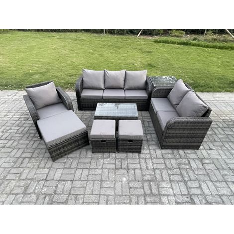 Fimous Gartenmöbel-Sets 8 Stücke Polyrattan Möbel Sofa Sets mit Rechteckiger Couchtisch Loveseat Sofa 3 Hockern Beistelltisch (1/5)