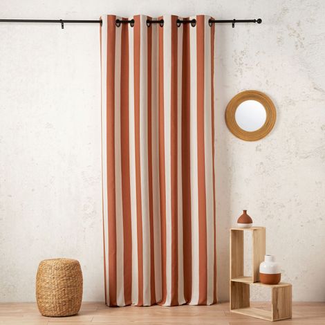 Rideau en coton recyclé 145 x 280 cm – Œillets métalliques pour pose rapide – Couleur terre cuite – Style contemporain – Linder (1/2)