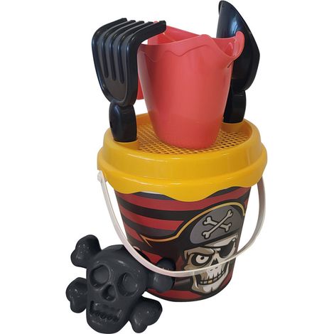Seau à sable ECOIFFIER Pirate D17 cm avec couvercle tamis, pelle et râteau