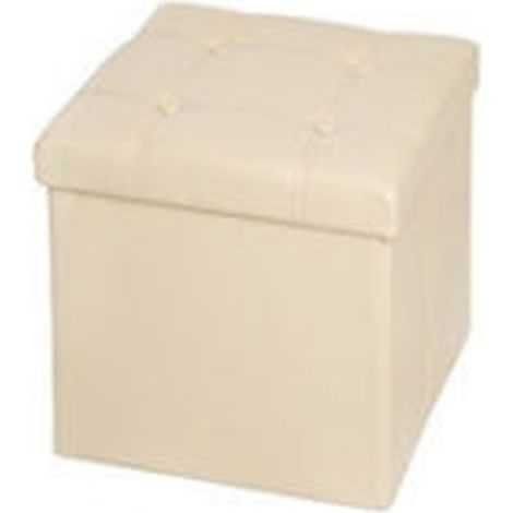 TrAdE Shop Traesio - Pouf Scatola Portaoggetti Puff Poggiapiedi A Forma Di Cubo In Ecopelle Colore - Beige