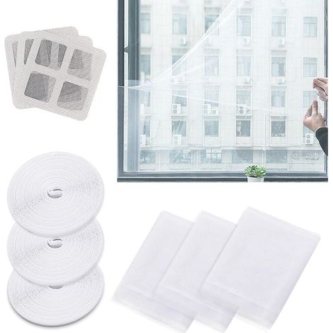 3 pièces de 1,3 x 1,5 m, moustiquaire réglable auto adhésive,moustiquaire invisible et moustiquaire anti insectes, avec ruban adhésif et patch, Blanc