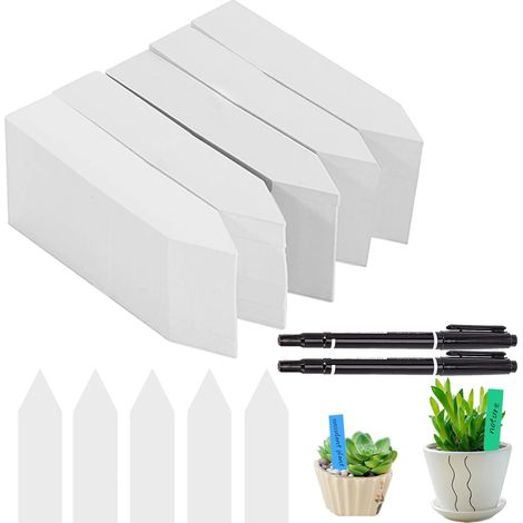 Lot de 500 étiquettes pour plantes En plastique 10 x 2 cm Résistantes aux intempéries Avec 2 stylos noirs Pour plantes de jardin Marqueurs (blanc) (1/5)