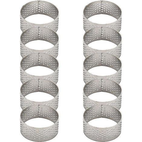 Lot de 10 cercles à tarte ronds de 4,5 cm en acier inoxydable précompatible, sans soudure et avec trou. (1/5)