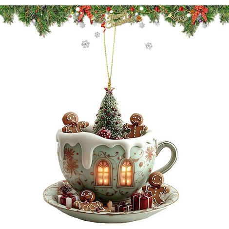 Décoration d'arbre de Noël - Décorations de Sapin de Fêtes - Pendentif en Acrylique Maison De Neige 2D Forme Tasse Café pour Maison Bureau Bibliothèque Sac (1/5)