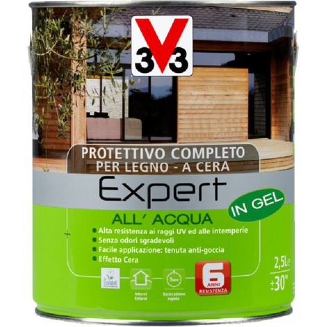 V33 Protettivo Completo Expert Vernice ad Acqua per Legno Finestre Persiane Cera - Colore: Ciliegio - Formato: 2,5 Lt