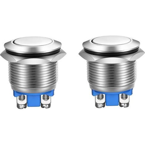 Longziming – 2er-Pack – Momentaner Drucktaster – 19 mm – Wasserdichter Edelstahl-Drucktaster mit Schraubbefestigung – Runder, verchromter Metall-Starttaster (1/5)