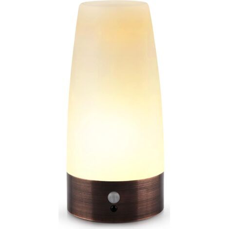 Lampe de table, veilleuse LED rétro, lampe de chevet sans fil à détecteur de mouvement, fonctionne avec 3 piles AAA 1,5 V (3 requises), plastique, lumière blanche, forme ronde (1/5)