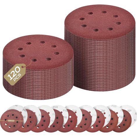 Disque Abrasif 125mm Grain Mixte 40/60/80/100/150/240/320/400 15 de Chaque Papier Poncer 120 Pièces 8 Trous Papier de verre pour Ponceuse Excentrique (1/5)