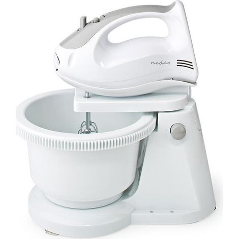 NEDIS BATIDORA MEZCLADORA BOL GIRATORIO 2LT 200 W 5 AJUSTES VELOCIDAD FUNCION TURBO BLANCO/GRIS (1/4)