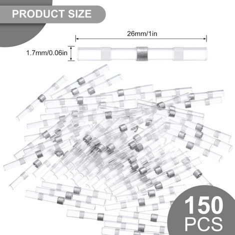 150 Pièces Thermorétractable Cosse Bout à Bout Étanche Isolé Électrique pour Automobiles Motos Véhicules (Blanc, 26-24 AWG) (1/3)