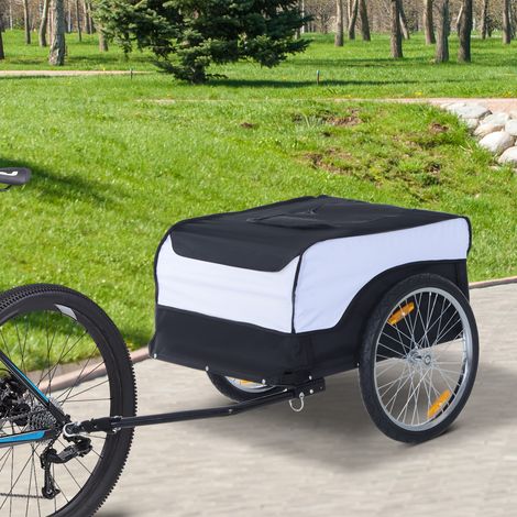 Remorque vélos cargo capacité max 40 kg, 140x77x65 cm, remorque transport pratique, camion main, structure blanc et acier noir, tissu Oxford (1/4)