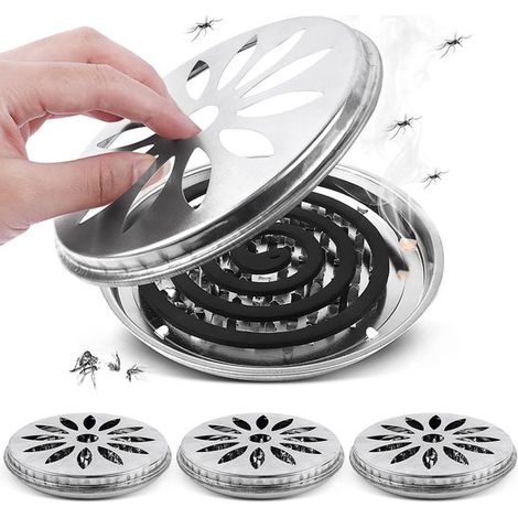 Juego de 4 porta inciensos en espiral de acero inoxidable con tapa de ventilación (Ø 15 cm) (1/5)