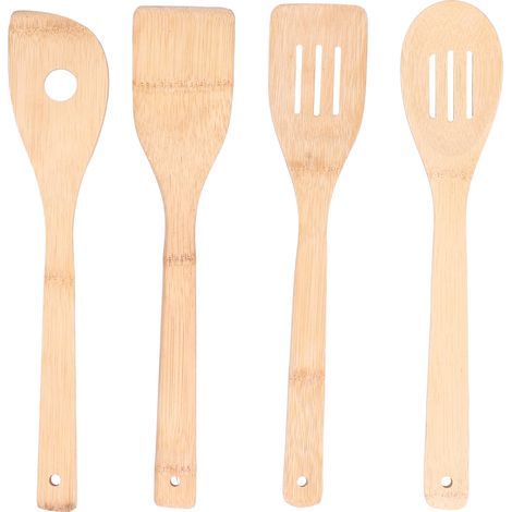 Lot de 4 ustensiles de cuisine : cuillère de cuisson, spatule carrée, spatule fendue ronde pour maison (1/5)