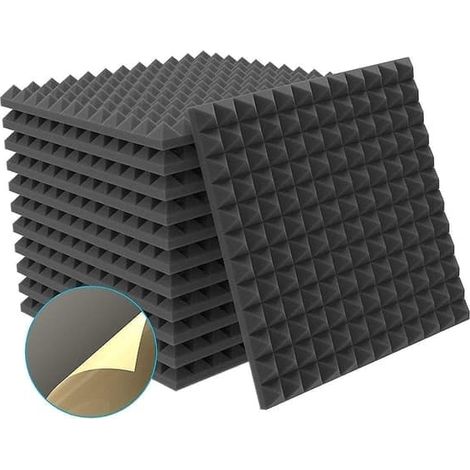 12-pack Akustikskum med Självhäftande Pyramidform - Ljudisolering och Ljudabsorbering för Ljudstudio (1/5)