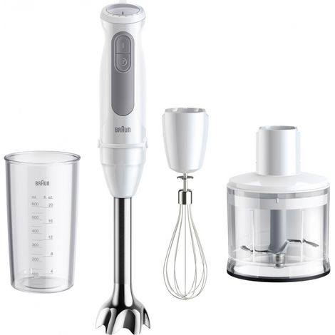 Mixeur plongeant - BRAUN - MultiQuick 5 - 1000 W - 21 vitesses - Gobelet 600 ml - Mini hachoir - Fouet - Blanc