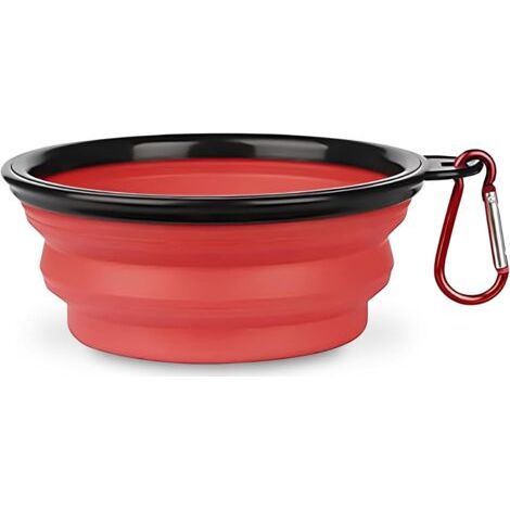 1 red foldable travel bowl for dogs with a diameter of 16 cm for water and kibble, portable silicone bowl with carabiner (1/5)