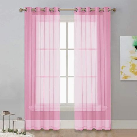 Lot de 2 Rideau Voilage, Couleur Unie Rideau, Voiles Intérieurs Translucides, pour Décorer Salon, Chambre, Cuisine, Fenêtre (Rose,100x250) (1/5)