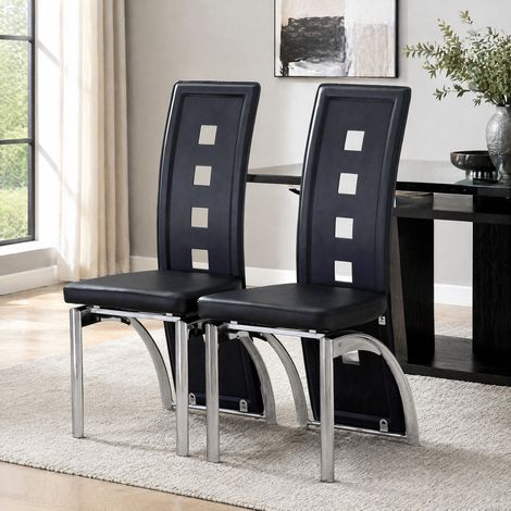 Chaises salle manger lot de 2 PU noir pieds argent OKMYHOME (1/5)