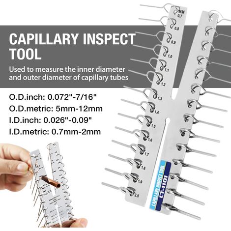 Outil de mesure du diamètre intérieur et extérieur des capillaires de réfrigération et de climatisation, instrument de mesure du diamètre intérieur et extérieur des capillaires de tubes en cuivre (1/5)